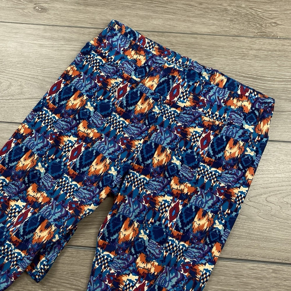 Lularoe Women's Stretchy Leggings Blue Orange Geometric‎ Tall & Curvy
